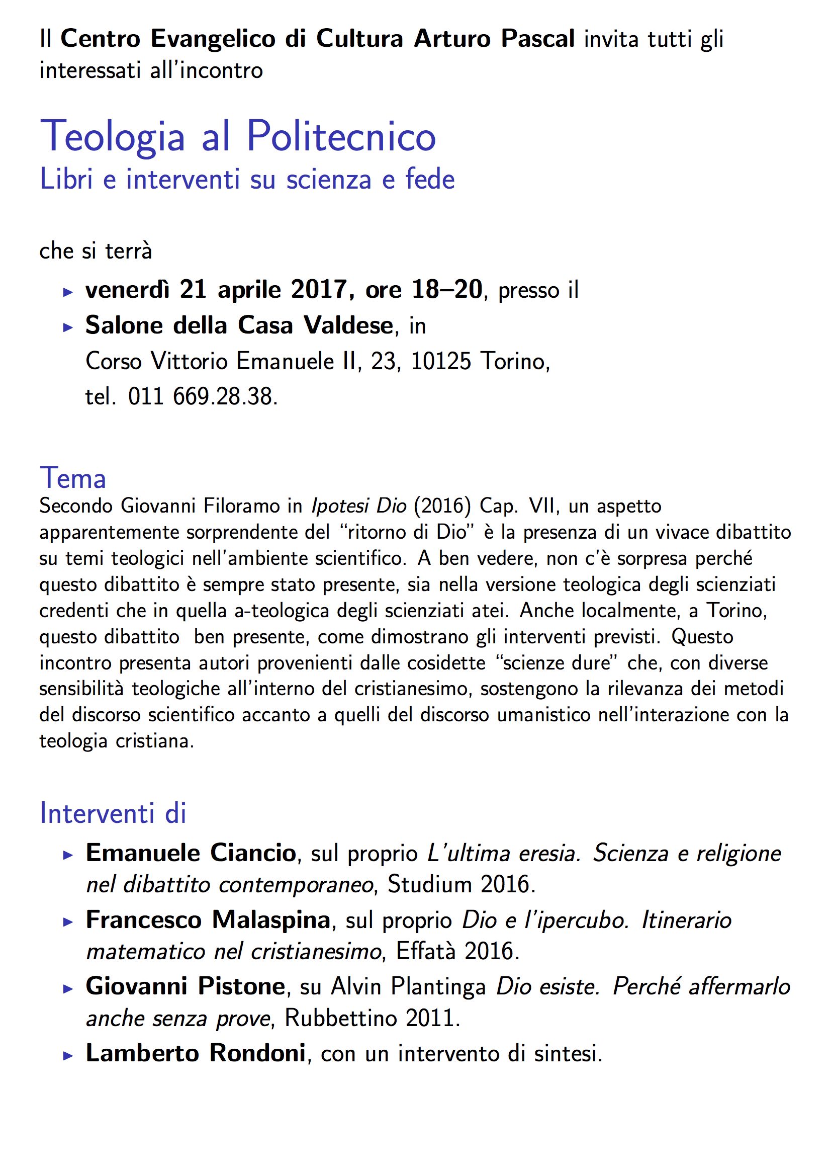 Teologia al Politecnico